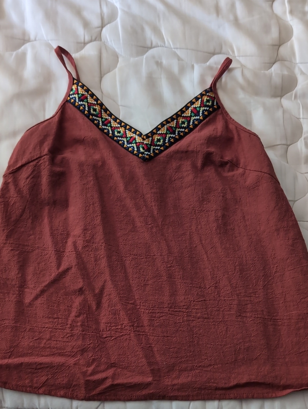 Shein Embroidered V-Neck Rust Cami Tank Top